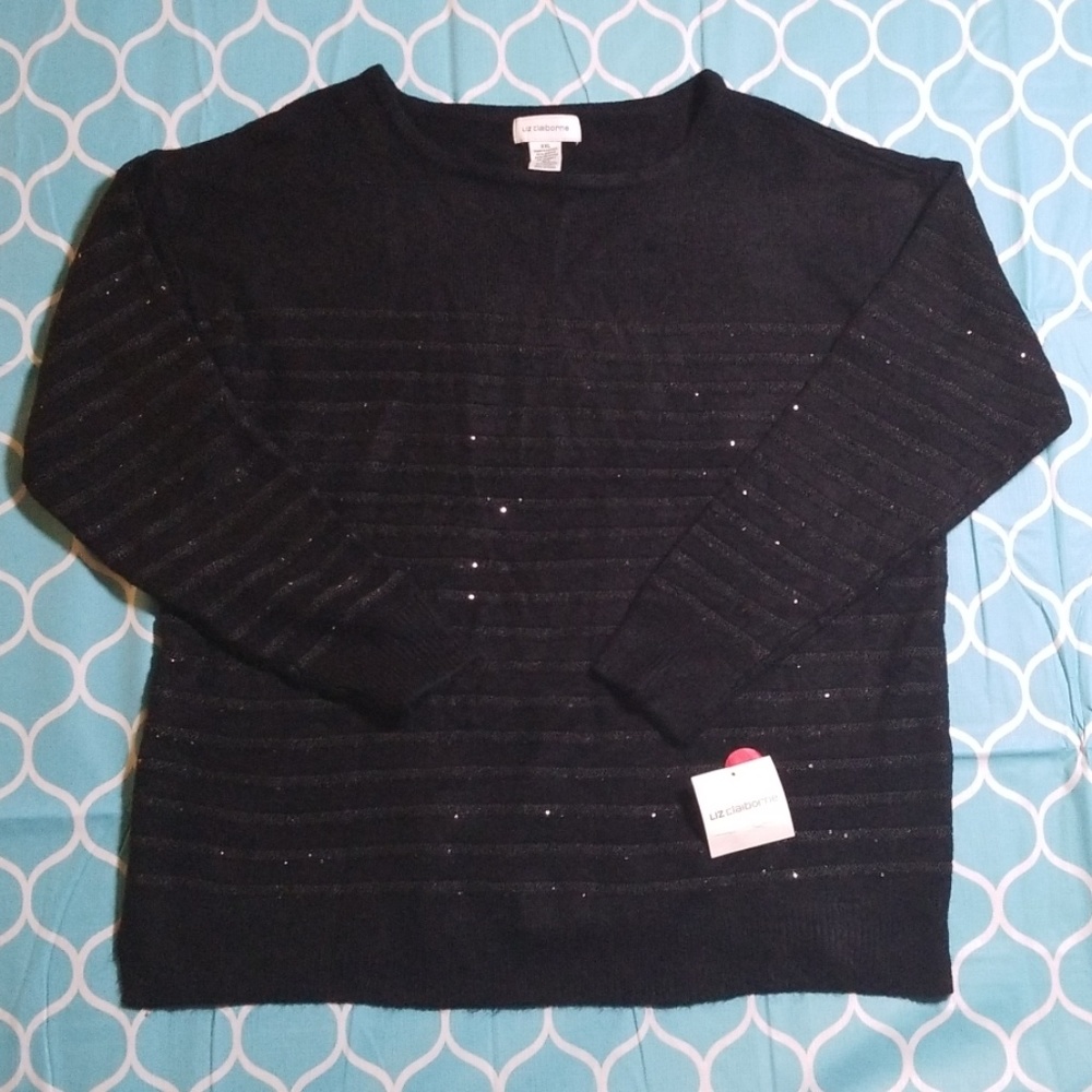 Liz Claiborne Black Sequin Stripe Tunic Size XX-L